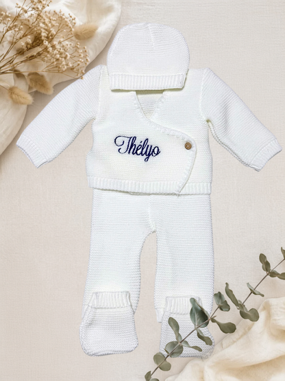 Ensemble naissance en maille personnalisé brodé