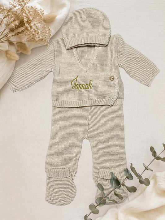 Ensemble naissance en maille personnalisé brodé