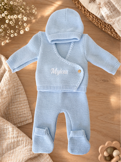 Ensemble naissance en maille personnalisé brodé