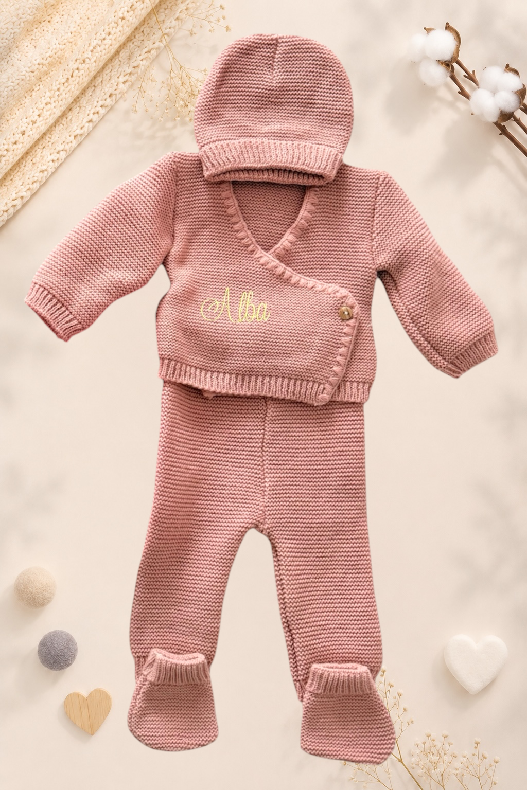 Ensemble naissance en maille personnalisé brodé