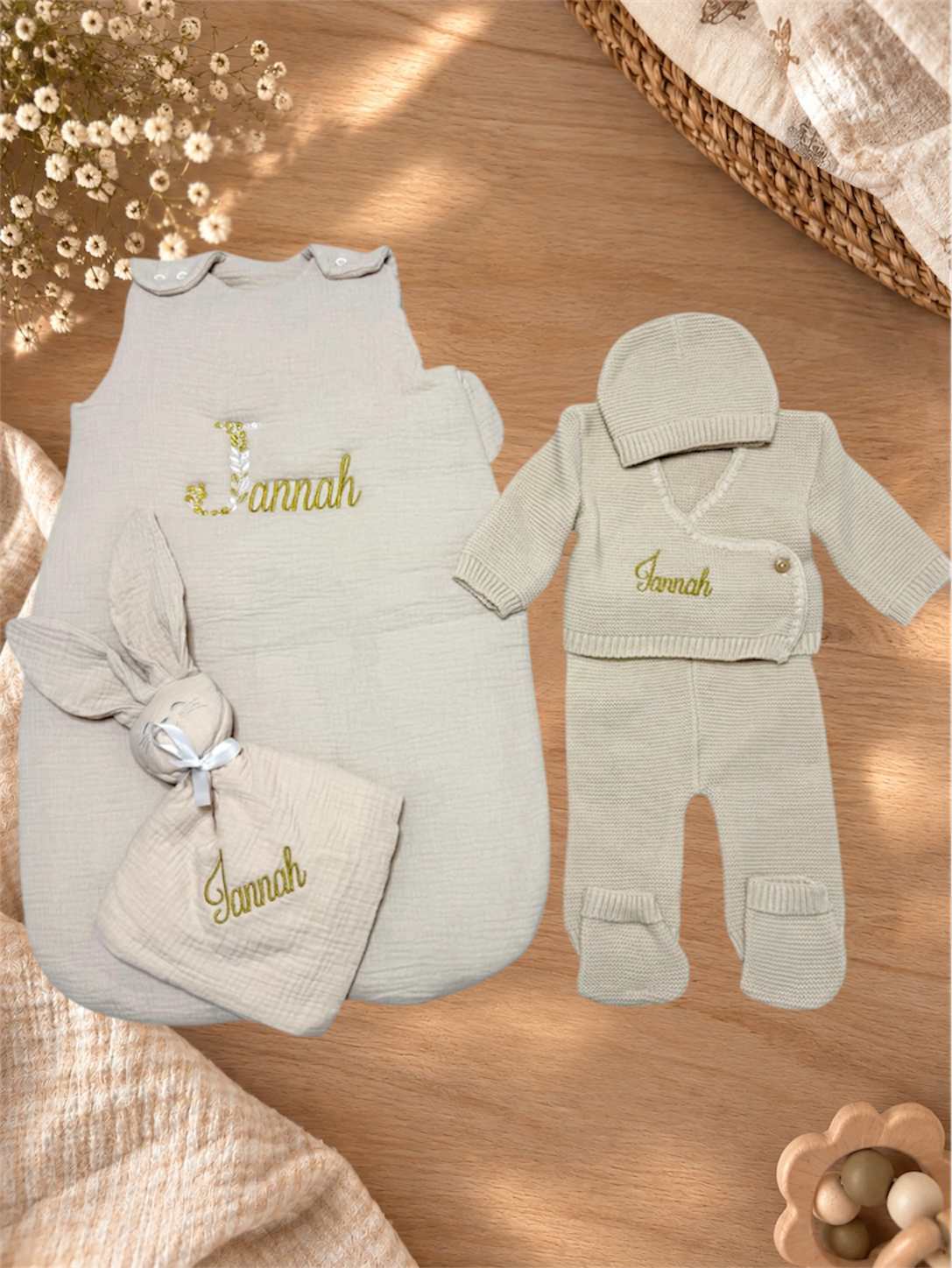 Coffret naissance personnalisé brodé – Cadeau bébé