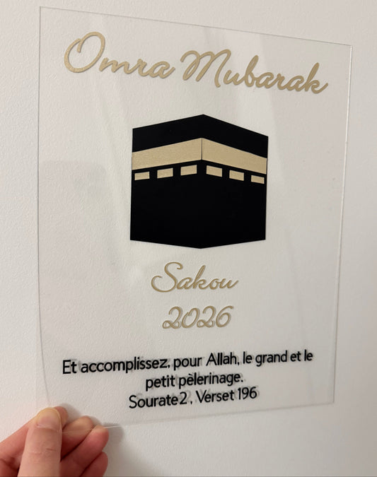 Plexiglass Omra Moubarak personnalisé – Cadeau Omra / Hajj