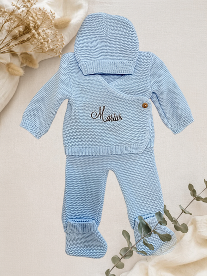 Ensemble naissance en maille personnalisé brodé