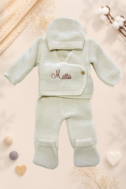 Ensemble naissance en maille personnalisé brodé