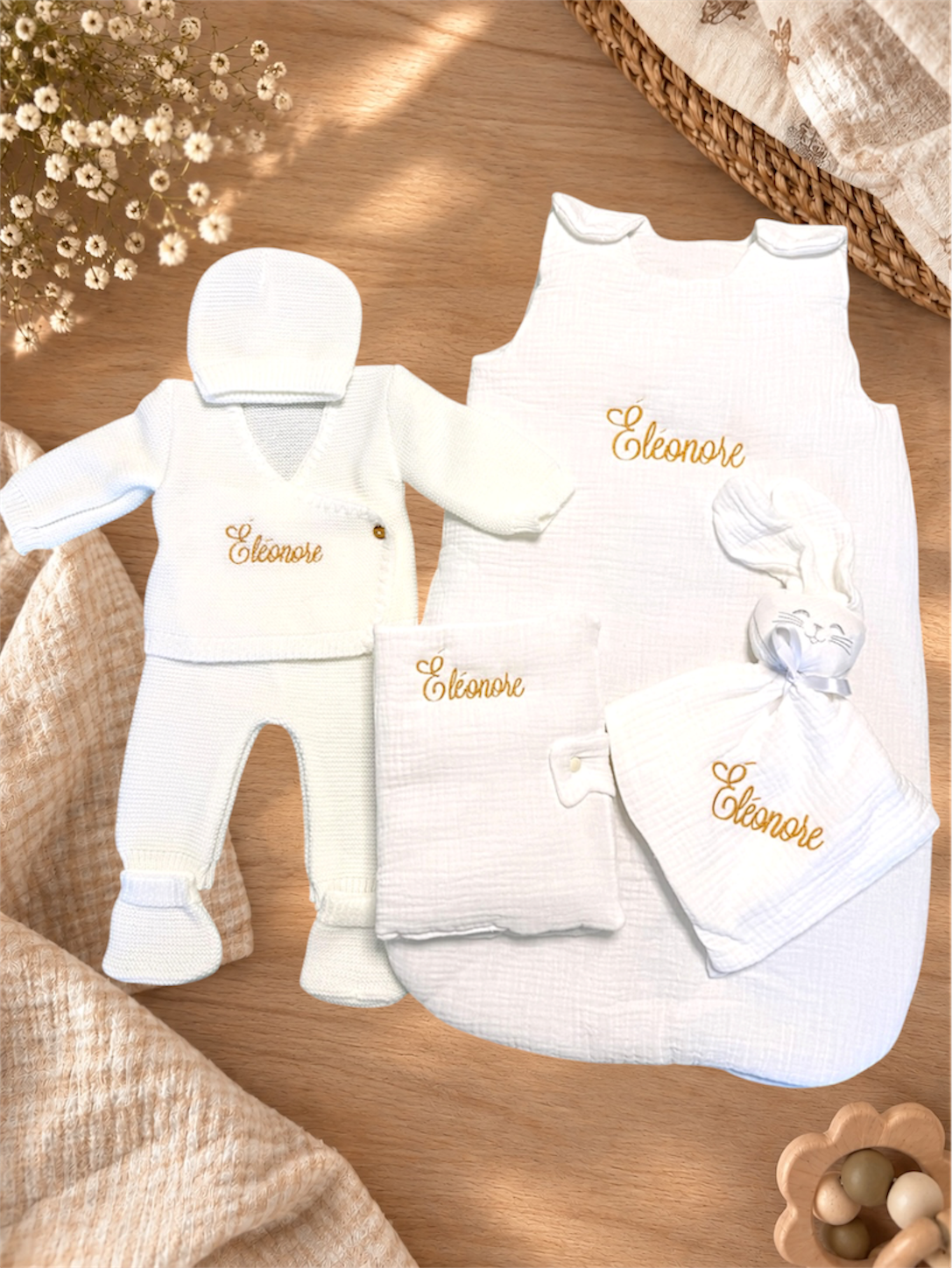 Coffret naissance personnalisé brodé – Cadeau bébé