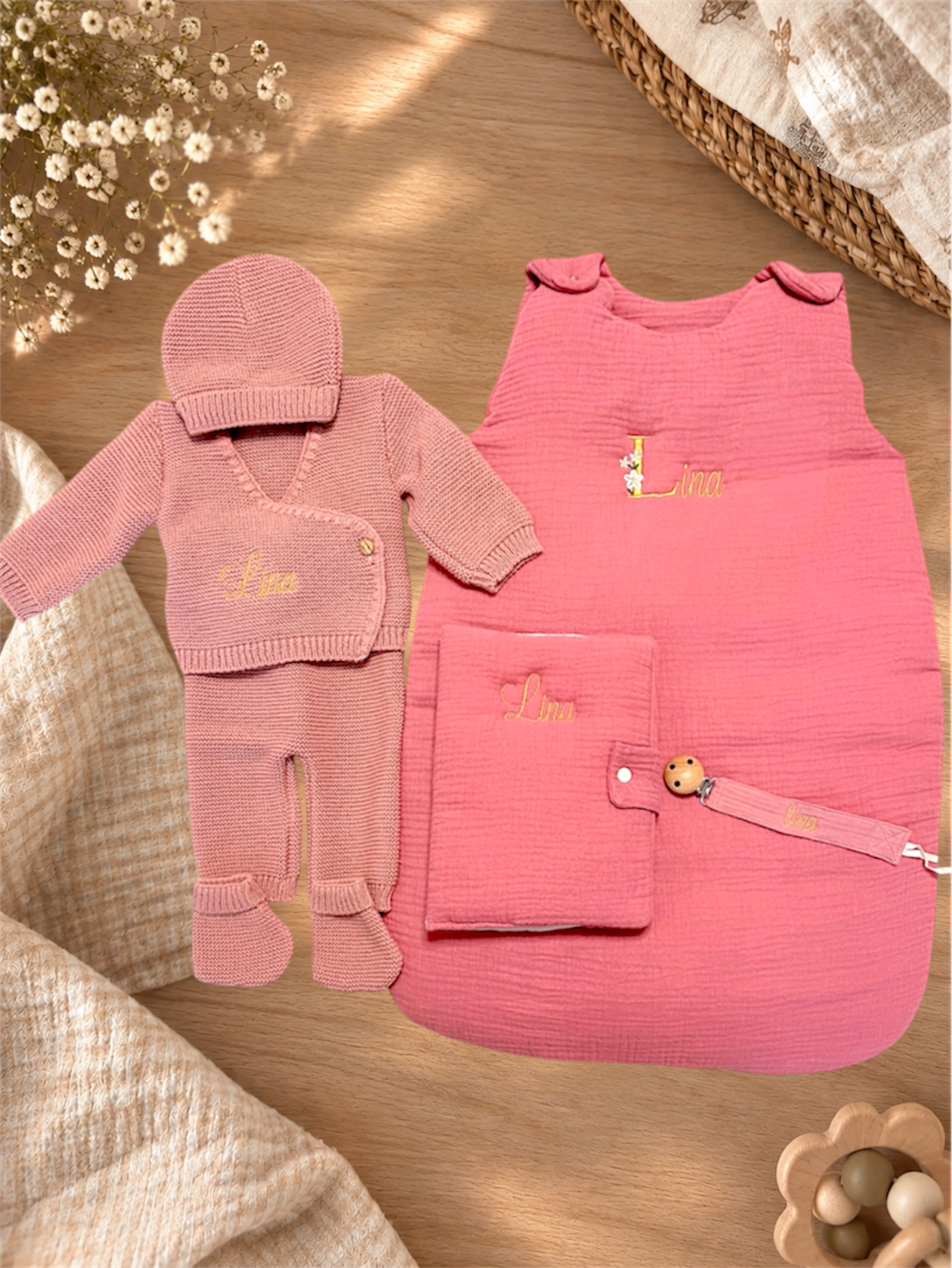 Coffret naissance personnalisé brodé – Cadeau bébé