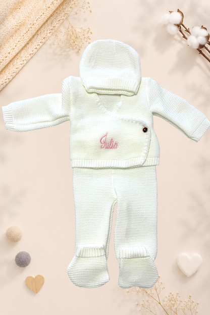 Ensemble naissance en maille personnalisé brodé