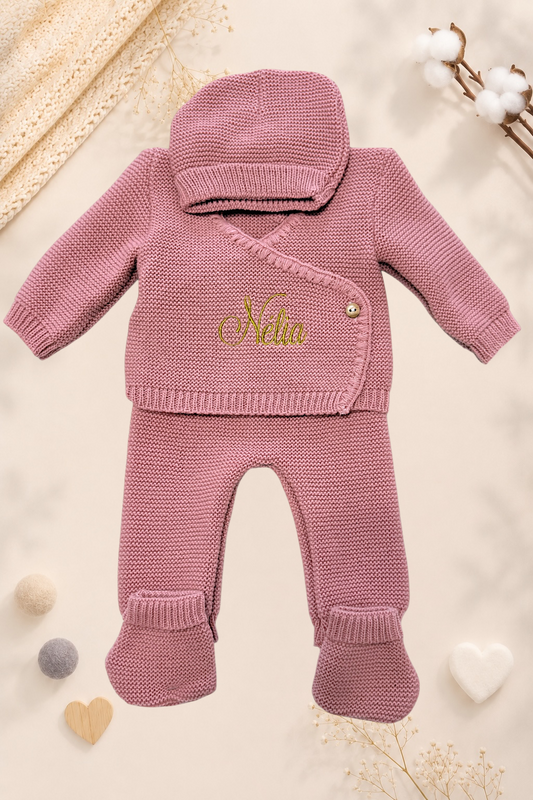 Ensemble naissance en maille personnalisé brodé
