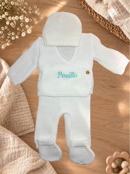 Ensemble naissance en maille personnalisé brodé