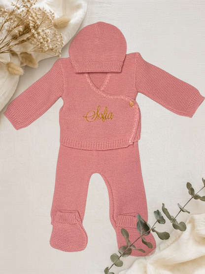Ensemble naissance en maille personnalisé brodé
