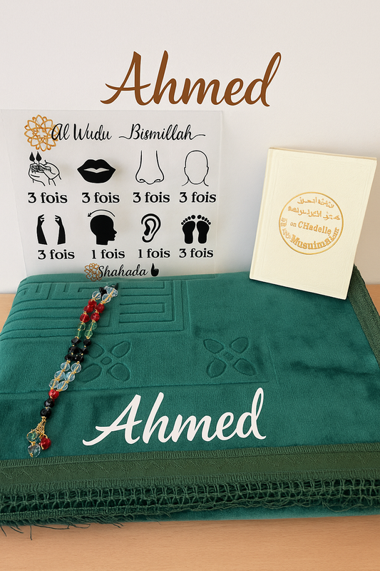 Coffret Tapis de Prière, Tasbih, Citadelle du Musulman et plaque ablutions