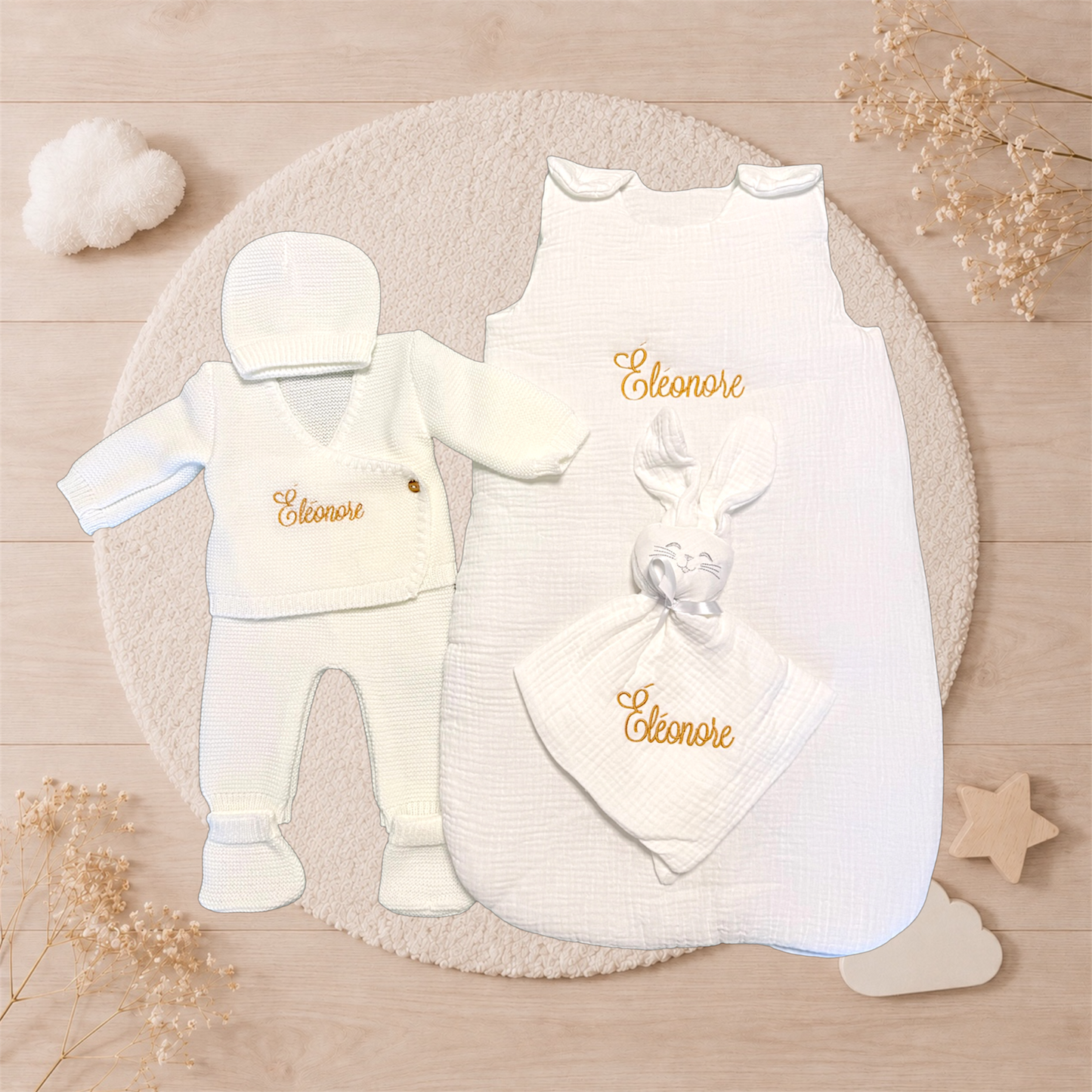 Ensemble naissance personnalisé brodé