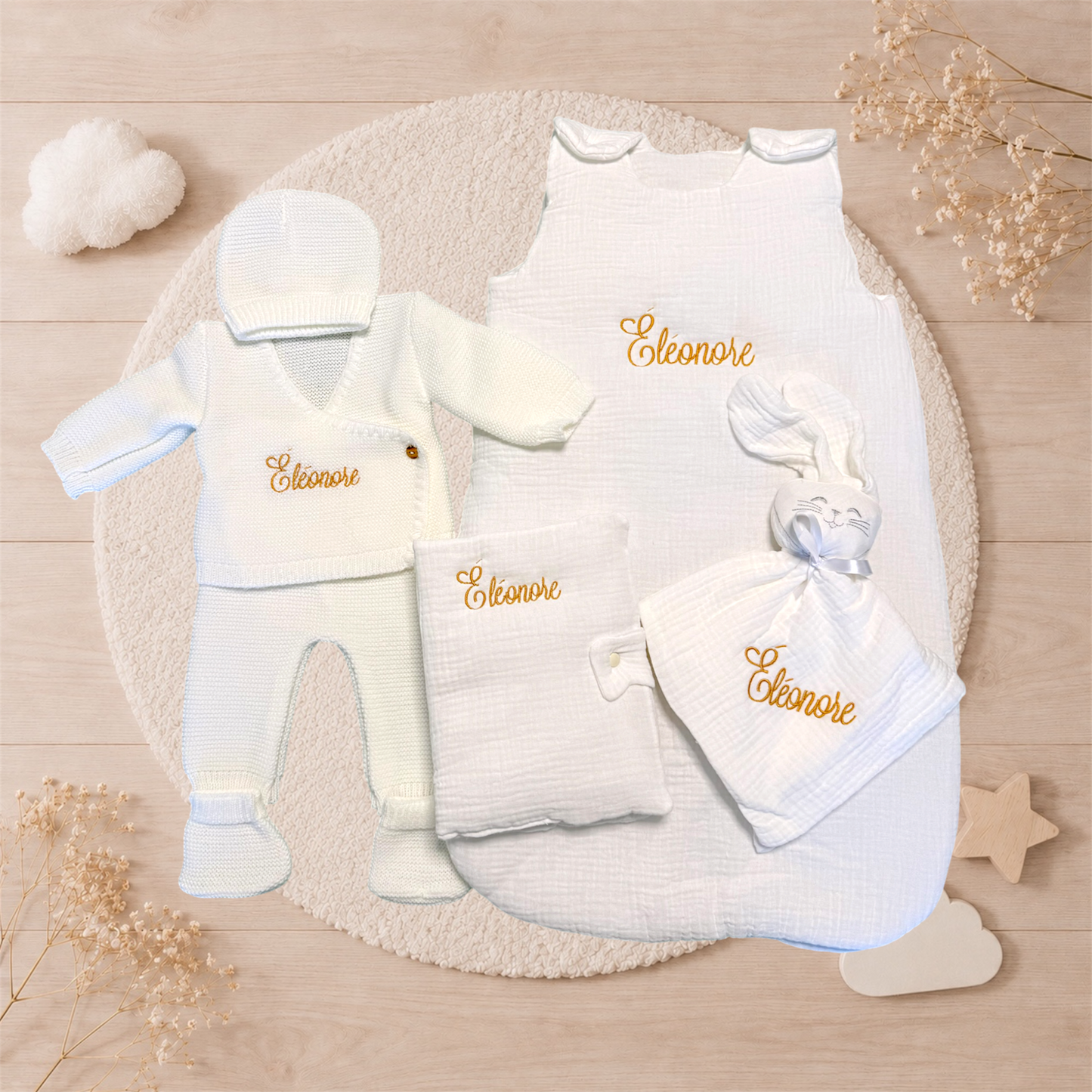 Ensemble naissance personnalisé brodé