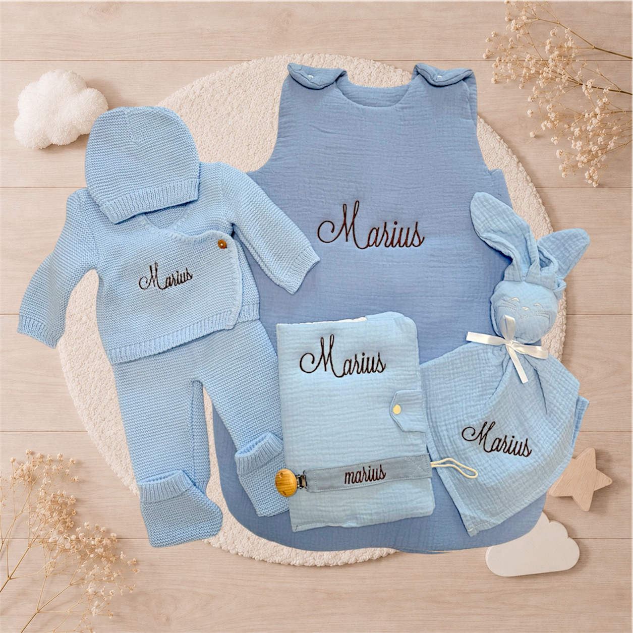 Ensemble naissance personnalisé brodé