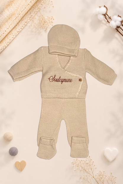 Ensemble naissance en maille personnalisé brodé
