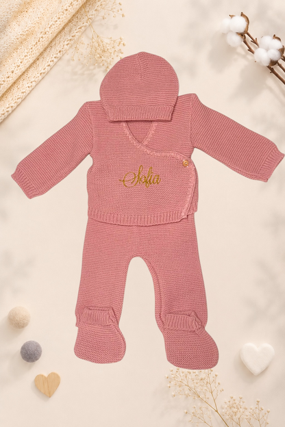 Ensemble naissance en maille personnalisé brodé