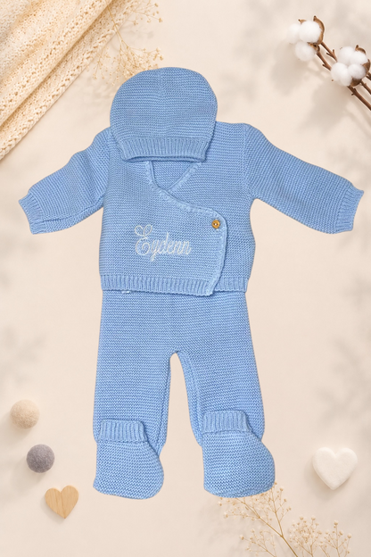 Ensemble naissance en maille personnalisé brodé