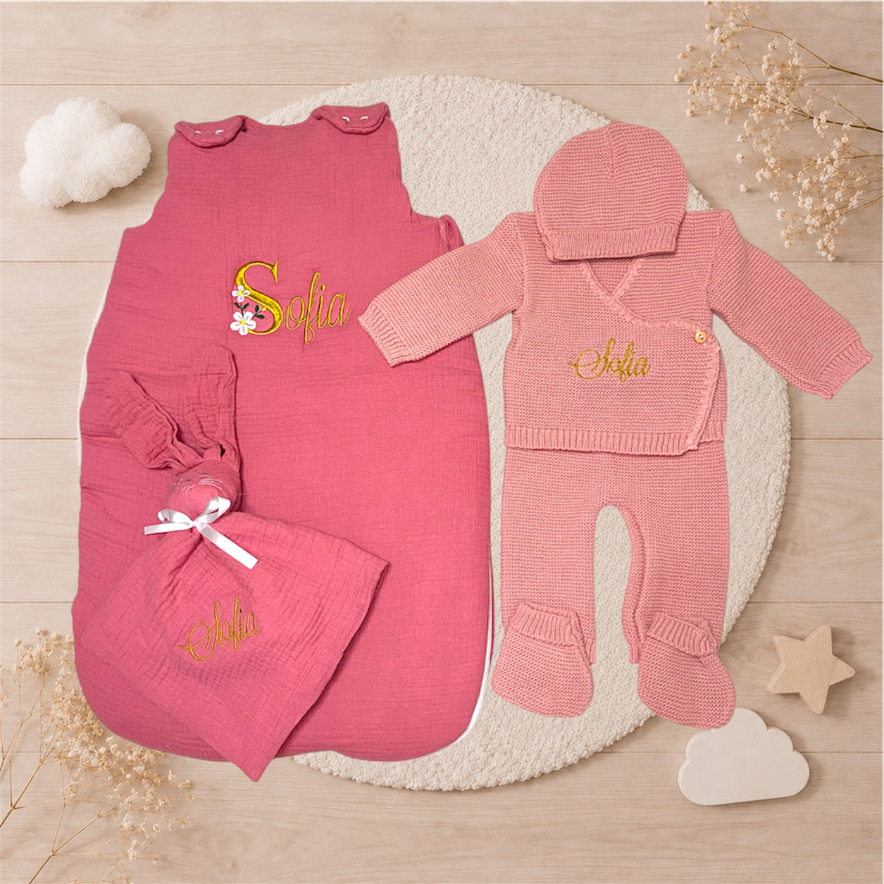 Ensemble naissance personnalisé brodé