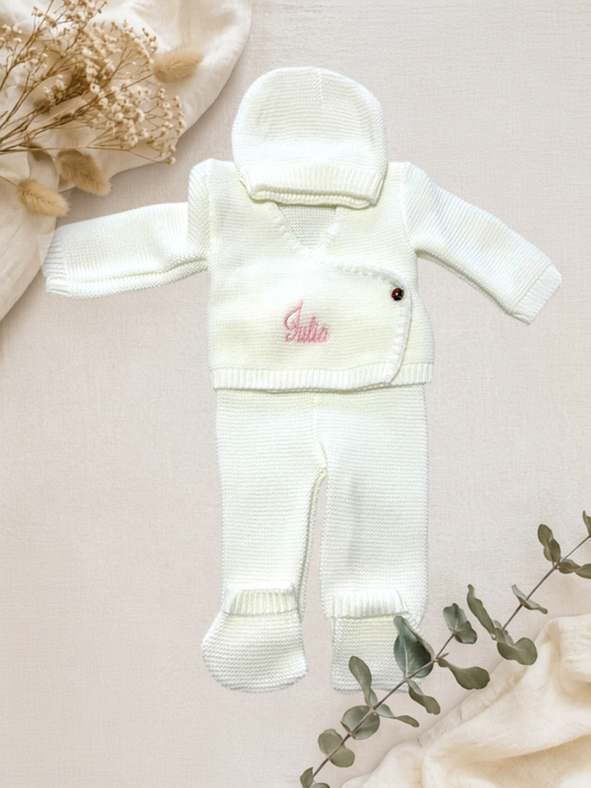 Ensemble naissance en maille personnalisé brodé