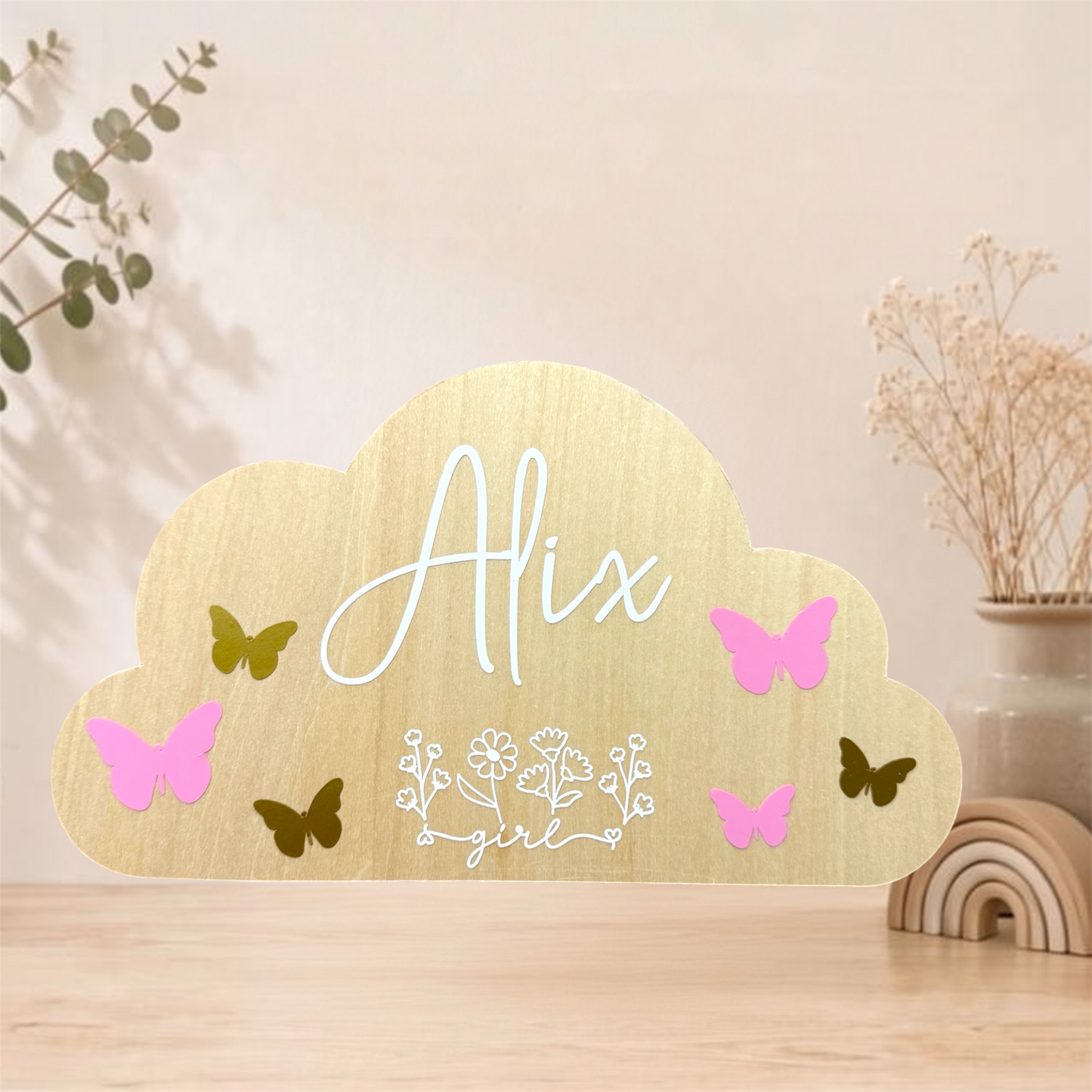 Pancarte nuage en bois personnalisée avec prénom
