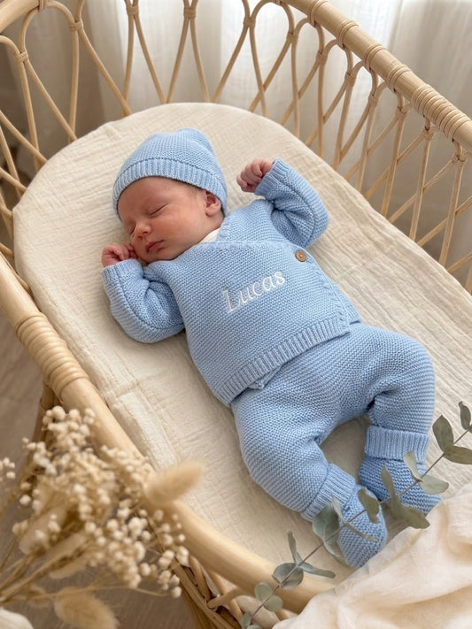 Ensemble naissance en maille personnalisé brodé