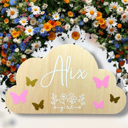 Pancarte nuage en bois personnalisée avec prénom Creationbyso