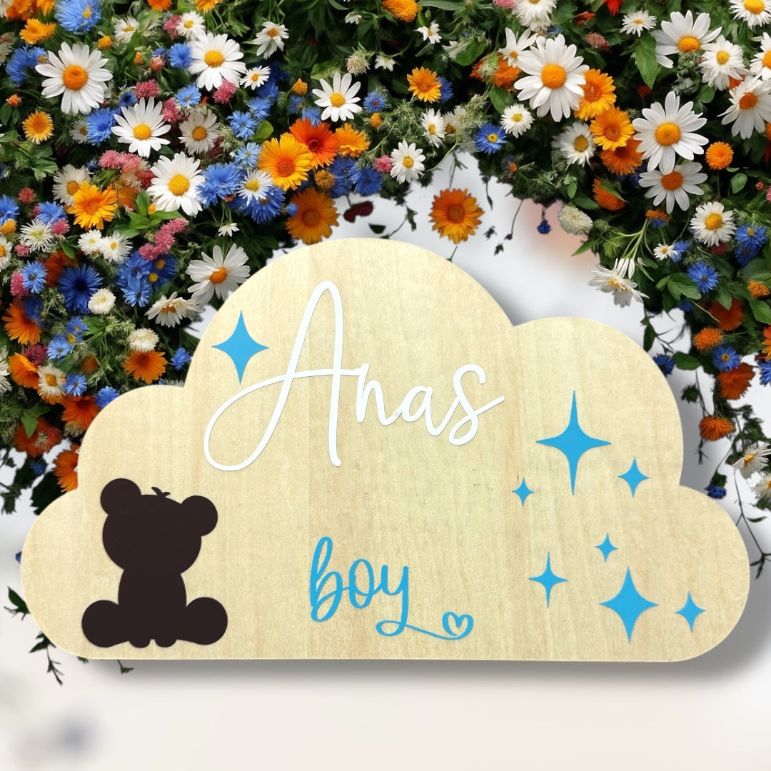 Pancarte nuage en bois personnalisée avec prénom Creationbyso