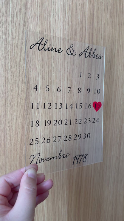 Calendrier date personnalisé plexiglass